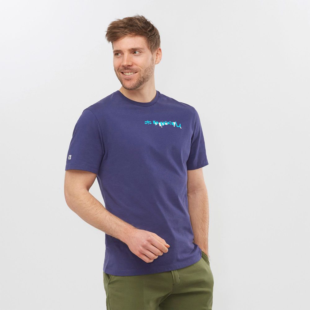 SALOMON OUTLIFE GRAPHIC DISRUPTED TYPE SS M Philippines - Men's Tee Shirt - Navy | 354067-AUM